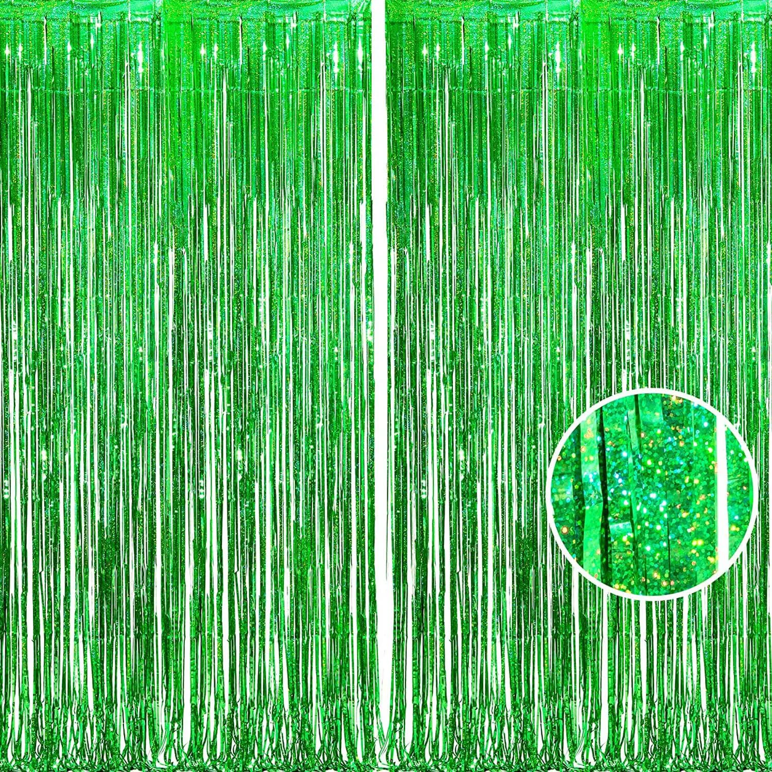 Secure Braveshine Green Metallic Tinsel Foil Fringe Curtains - 2 Pack 3.2 x 8.2 ft Metallic Photo Backdrop for Graduates-Theme St Patricks Professional