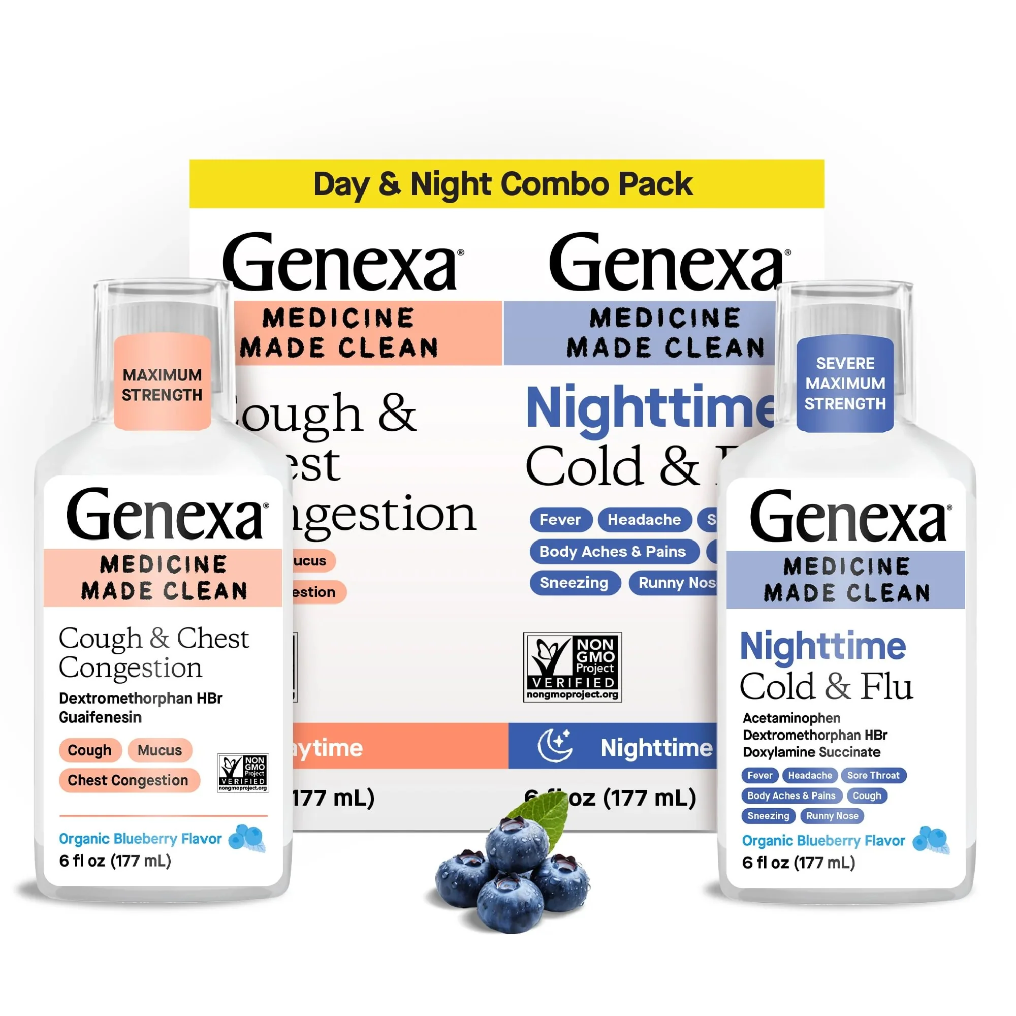 Breathable GENEXA Daytime Cough Nighttime Severe Cold Flu Combo Pack Genuine