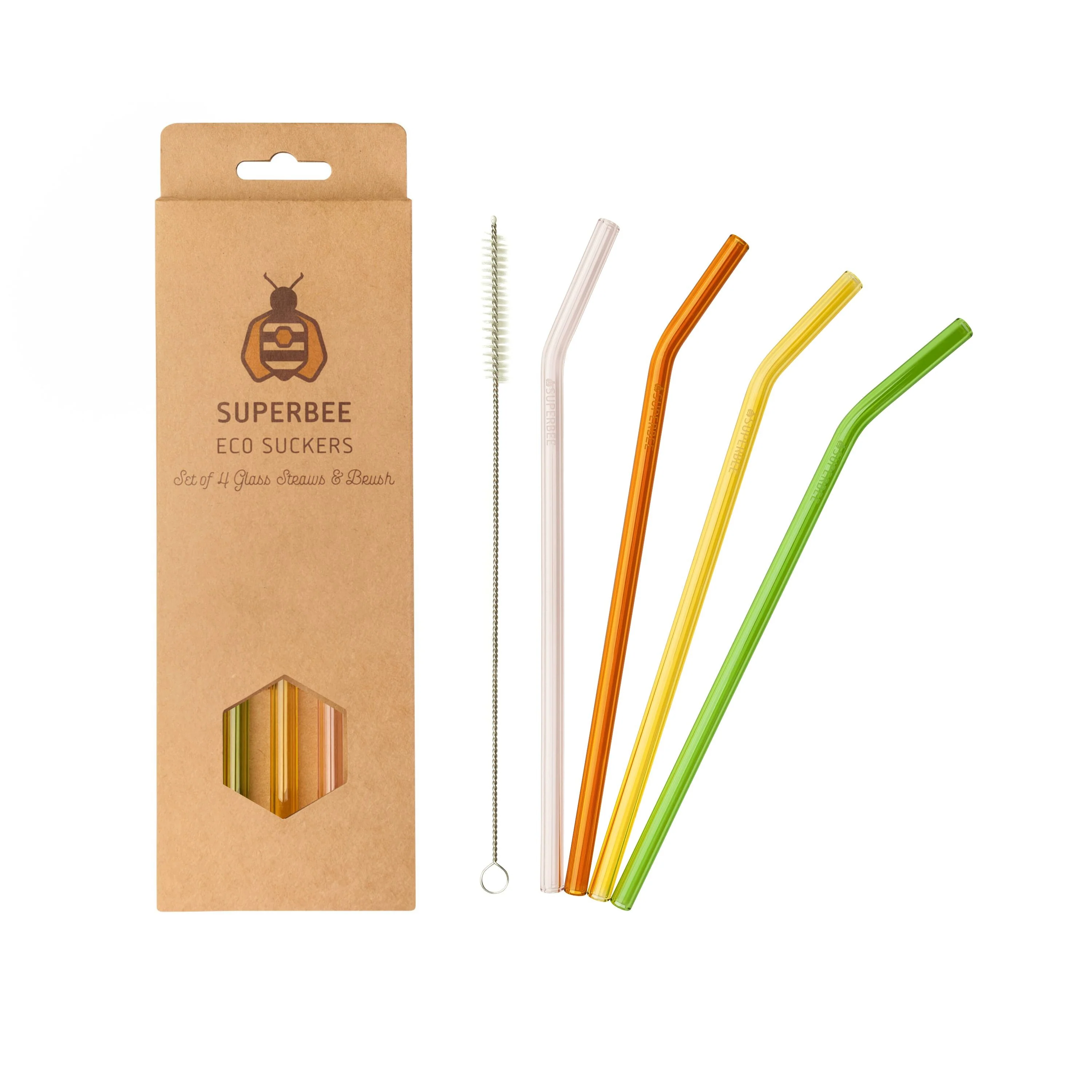Next-Generation SuperBee Glass Straws Set with Cleaning Brush World-Class