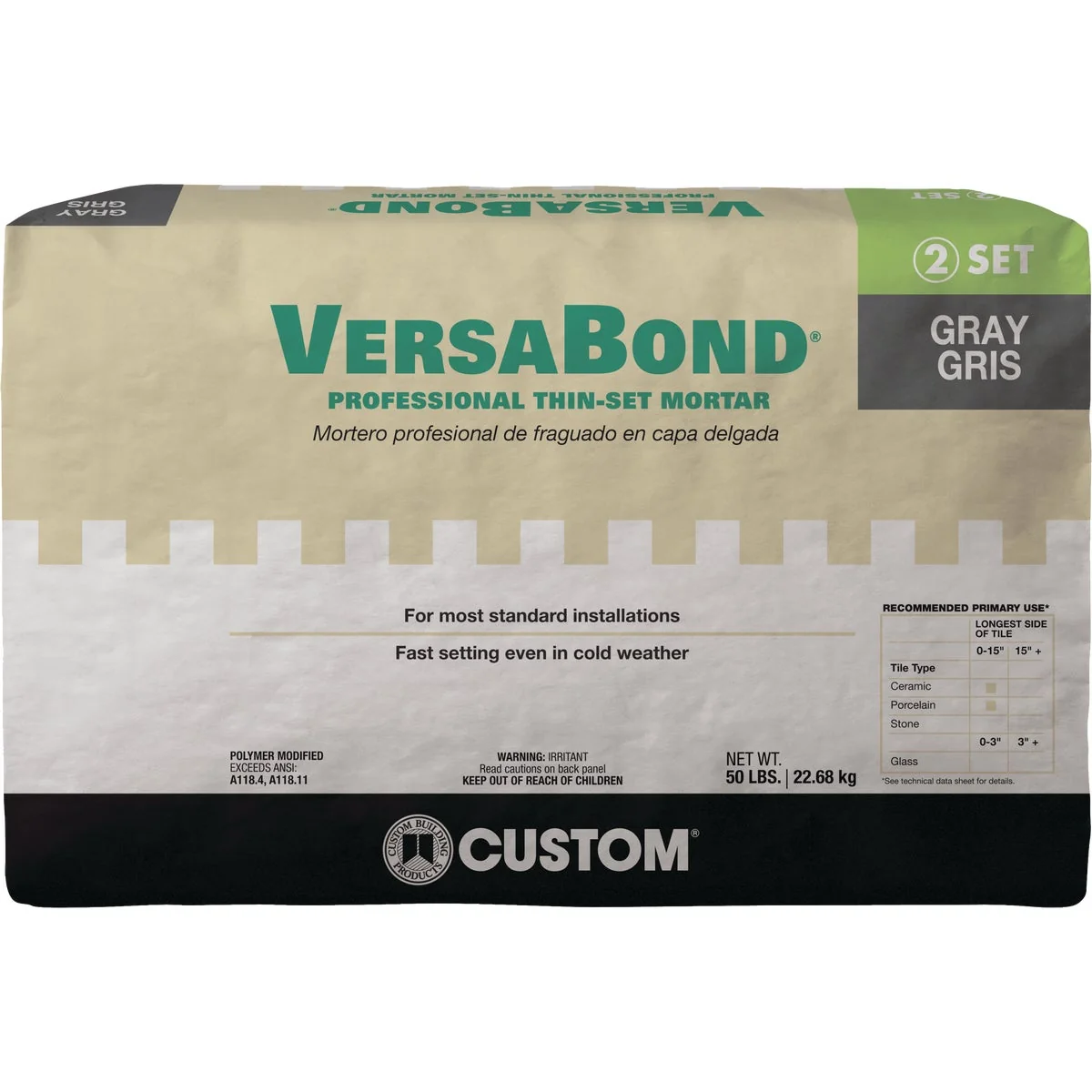 Environmentally Friendly Custom Building Products VersaBond 50 Lb. Gray Fortified Thin-Set Mortar Exclusive