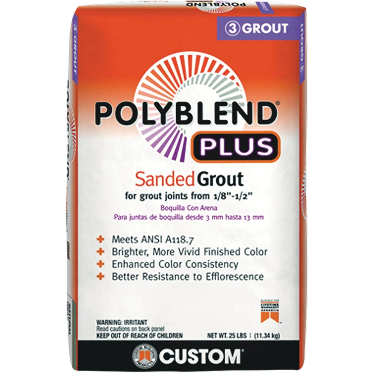 Green Custom Building Products PolyBlend PLUS 25 Lb. Natural Gray Sanded Tile Grout First-Class