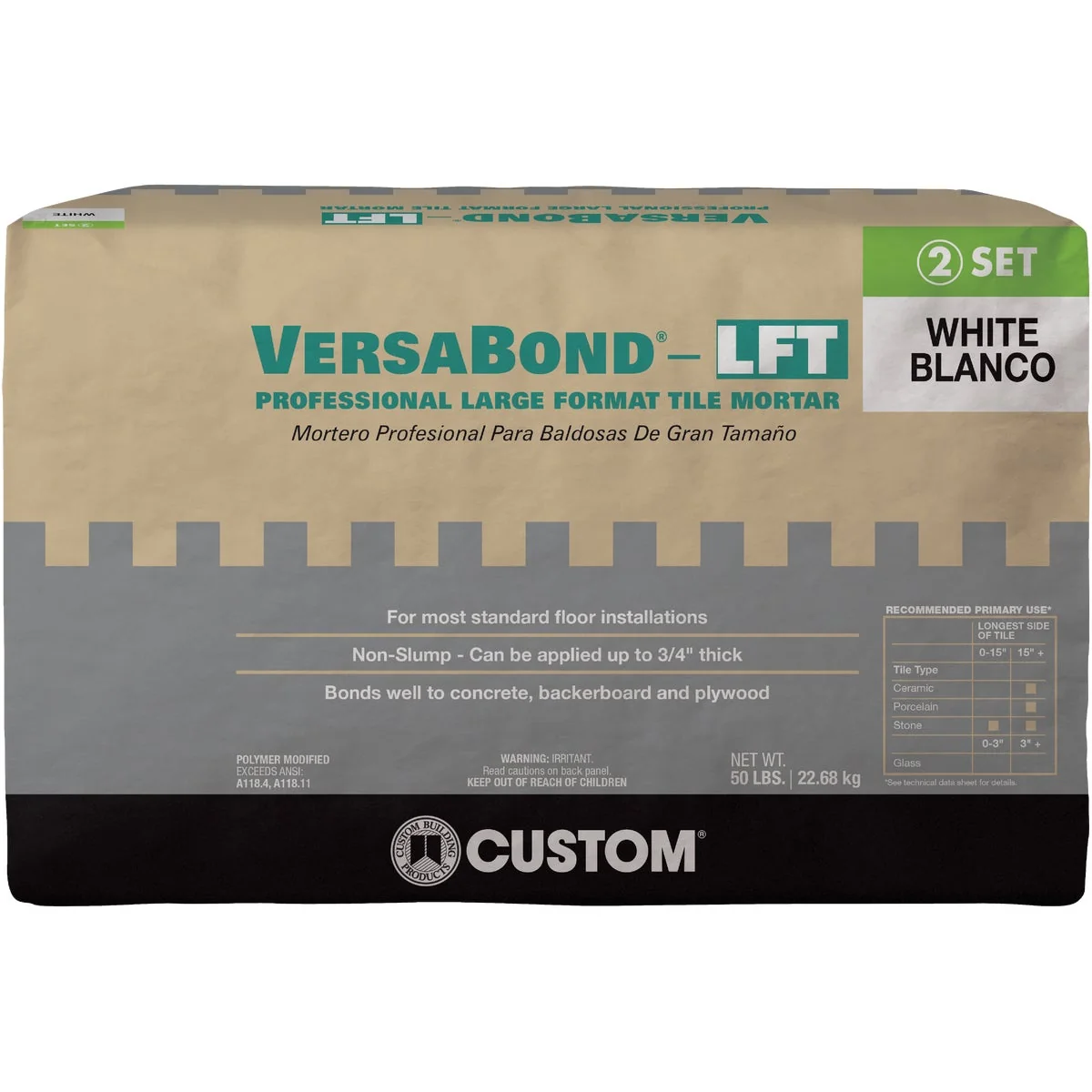 Easy-to-Use Custom Building Products VersaBond 50 Lb. White Large Format Tile Mortar Long-Lasting
