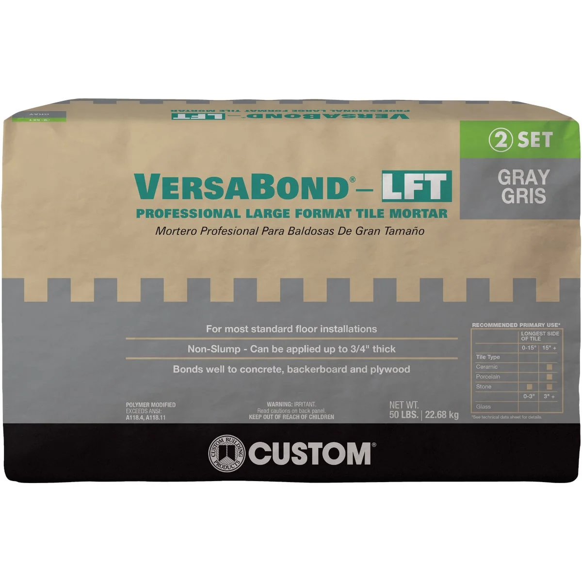 Elegant Custom Building Products VersaBond 50 Lb. Gray Large Format Tile Mortar Long-Lasting