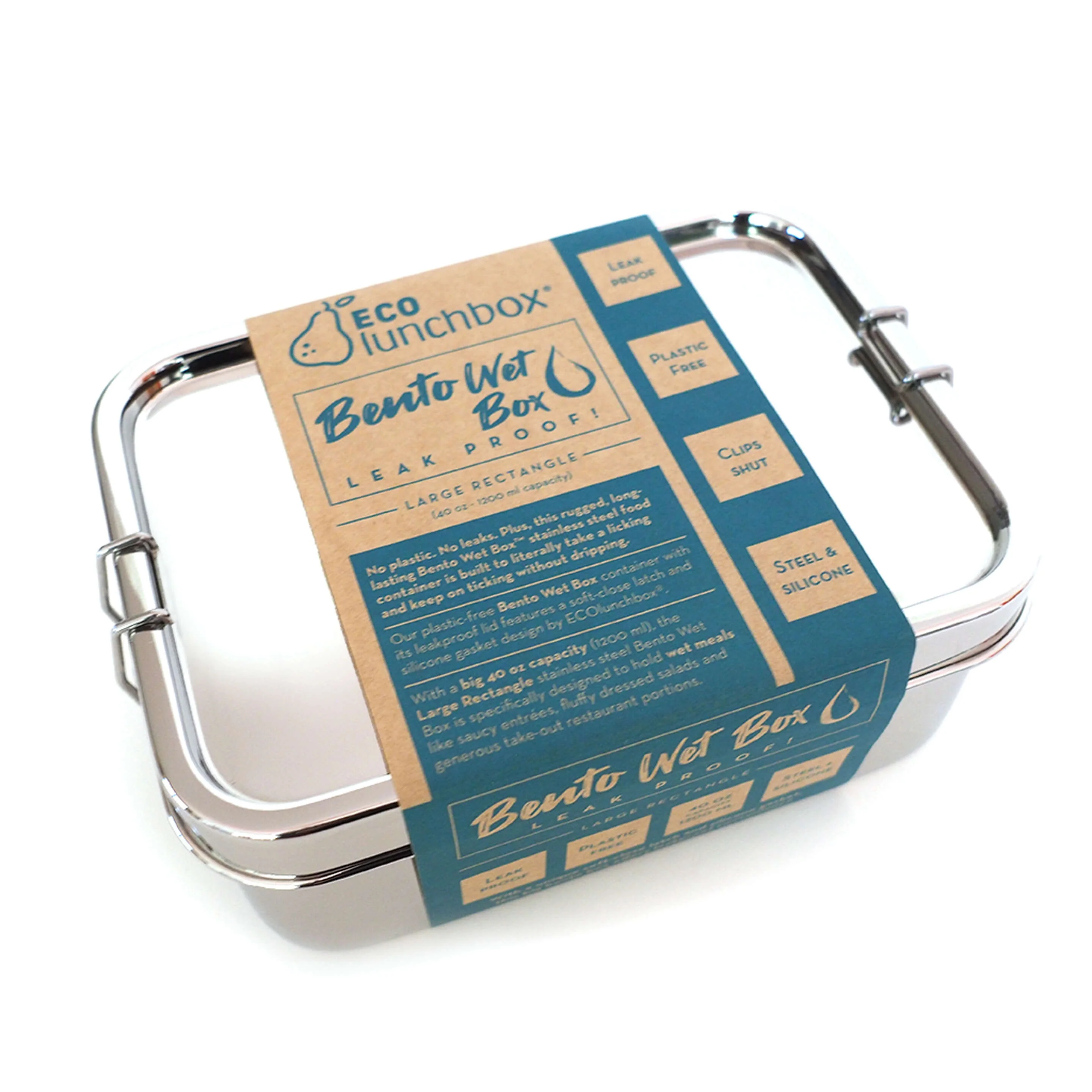 Authentic EcoLunchBox Bento Wet Box™ Stainless Steel Food Container - Large Rectangle Elegant