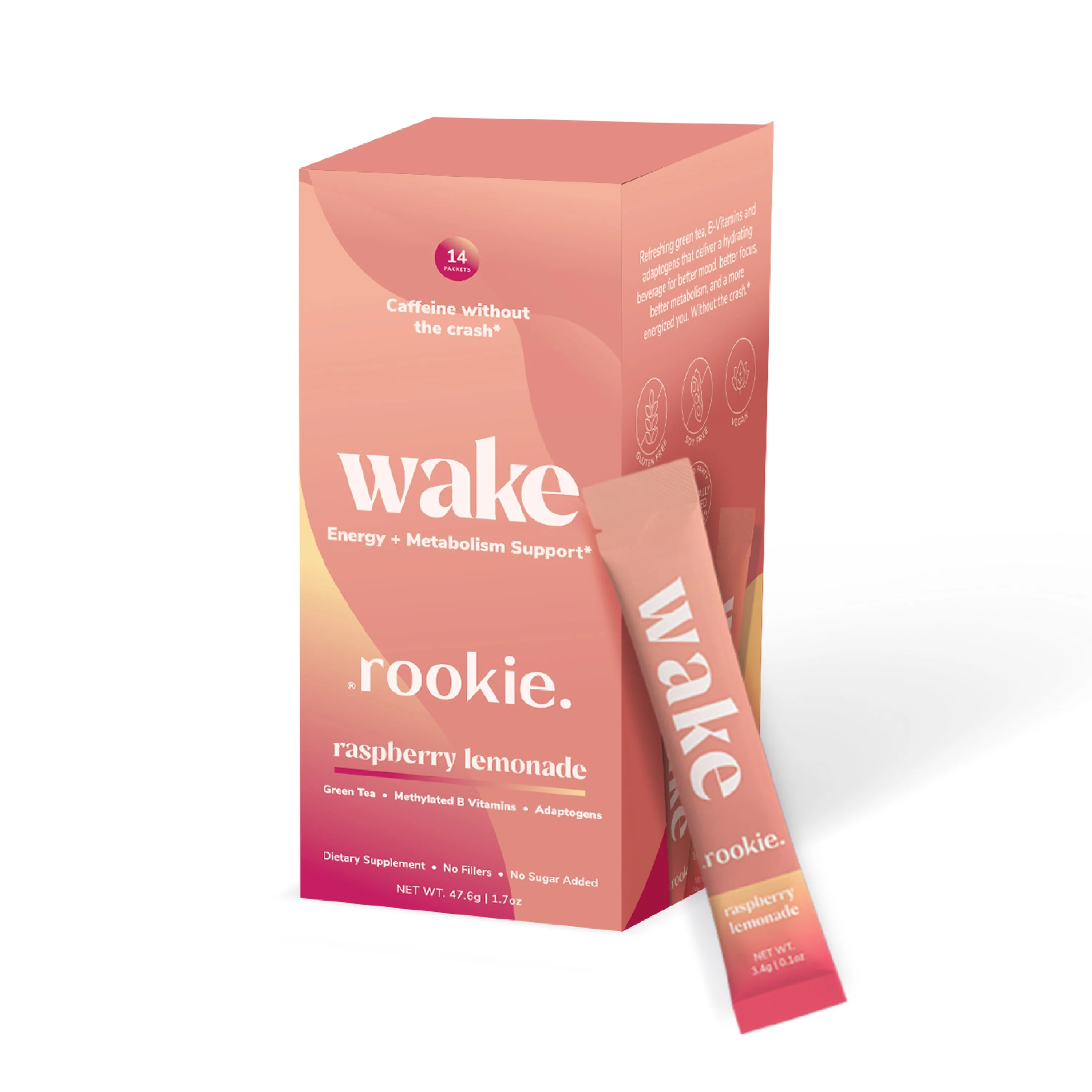 Clean Rookie Wellness Wake Powder Packets Energy Metabolism Support Safe