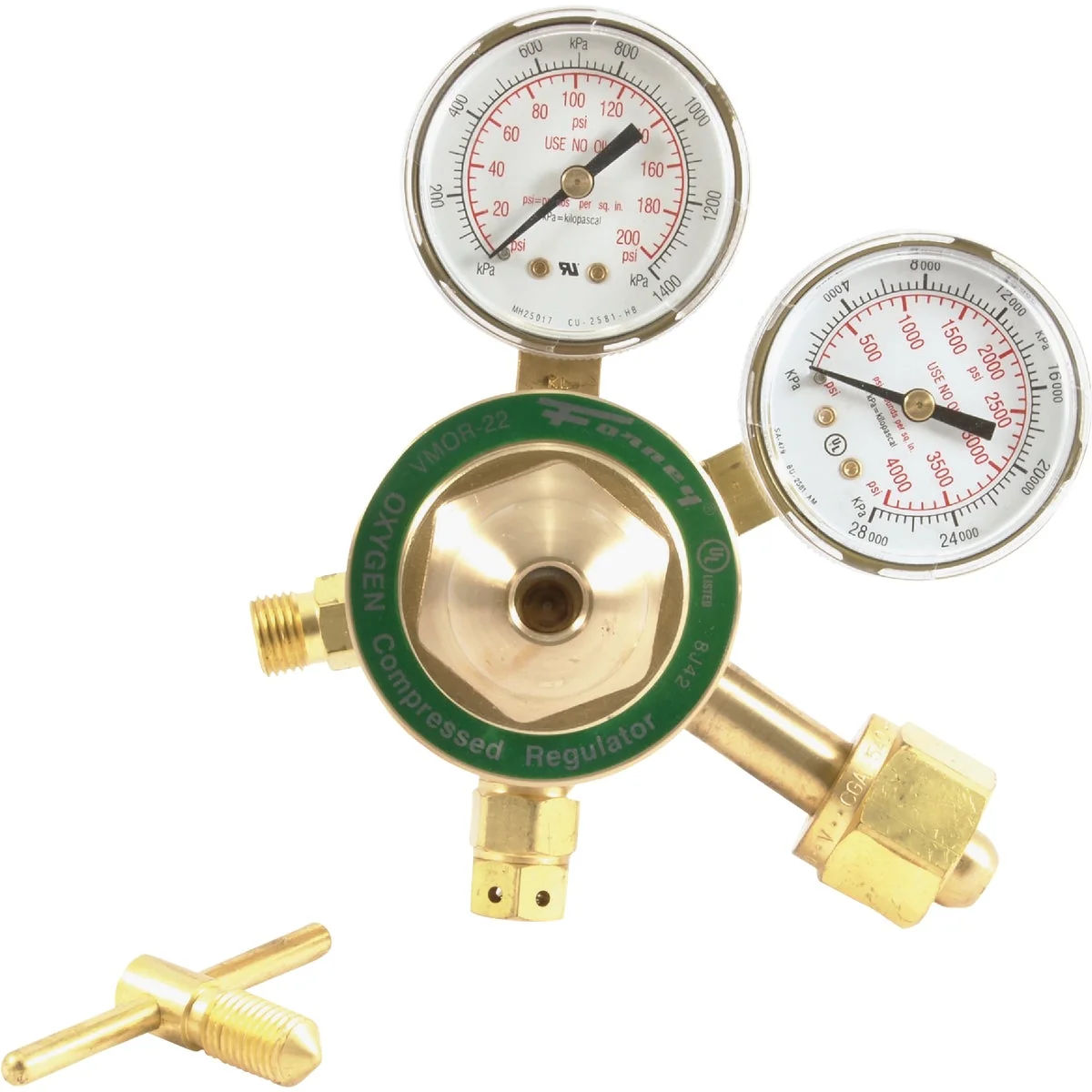 Reliable Forney Medium Duty Victor Compatible Forged Brass Body and Bonnets Oxygen Regulator Green