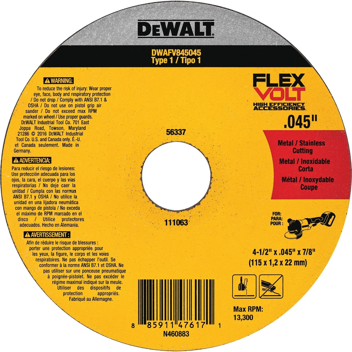 Trusted DeWalt Flexvolt Type 1 4-1 2 In. x 0.045 In. x 7 8 In. Metal Stainless Cut-Off Wheel Next-Generation