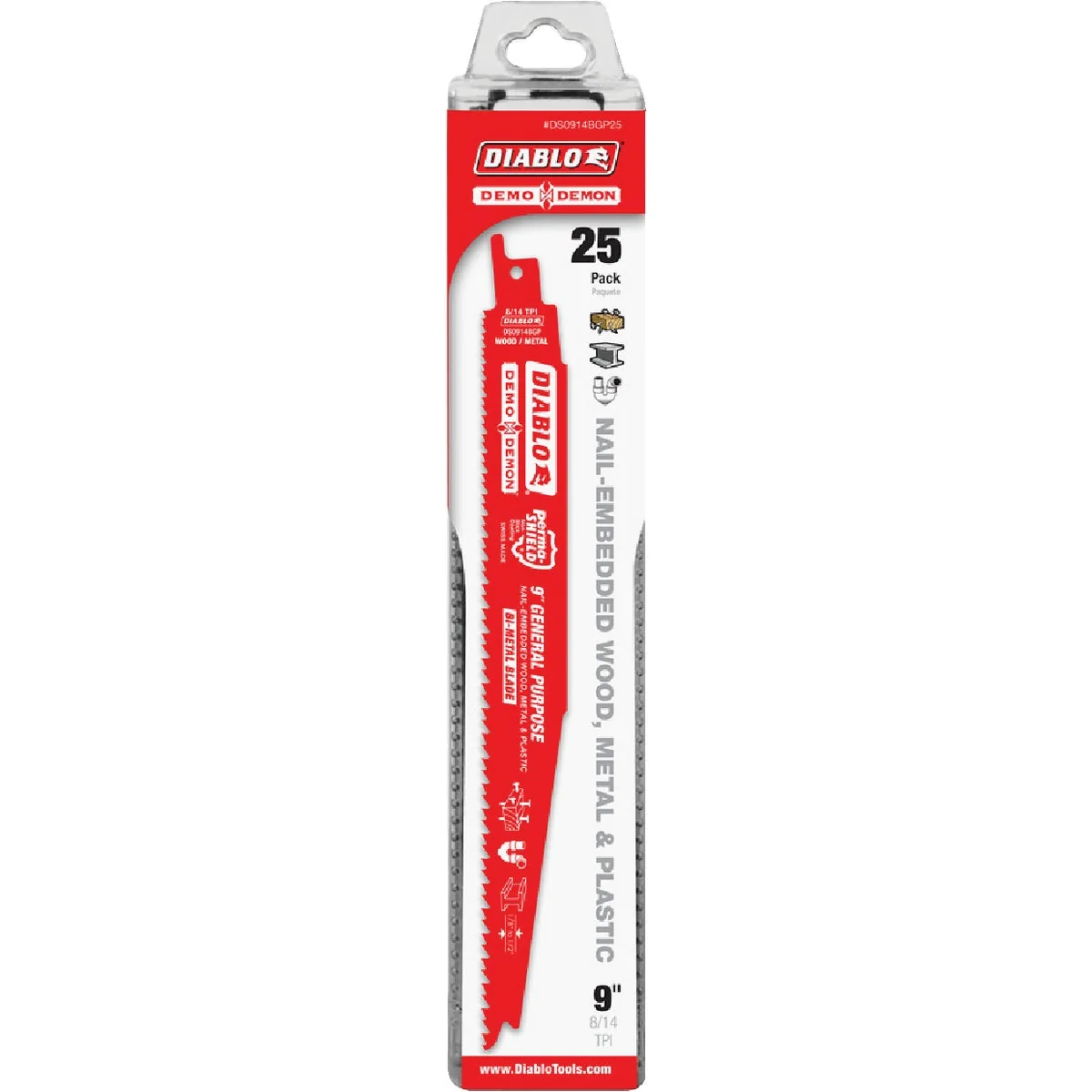 Trusted Diablo Demo Demon 9 In. 8 14 TPI Wood and Metal Cutting Reciprocating Saw Blade 25-Pack Elite