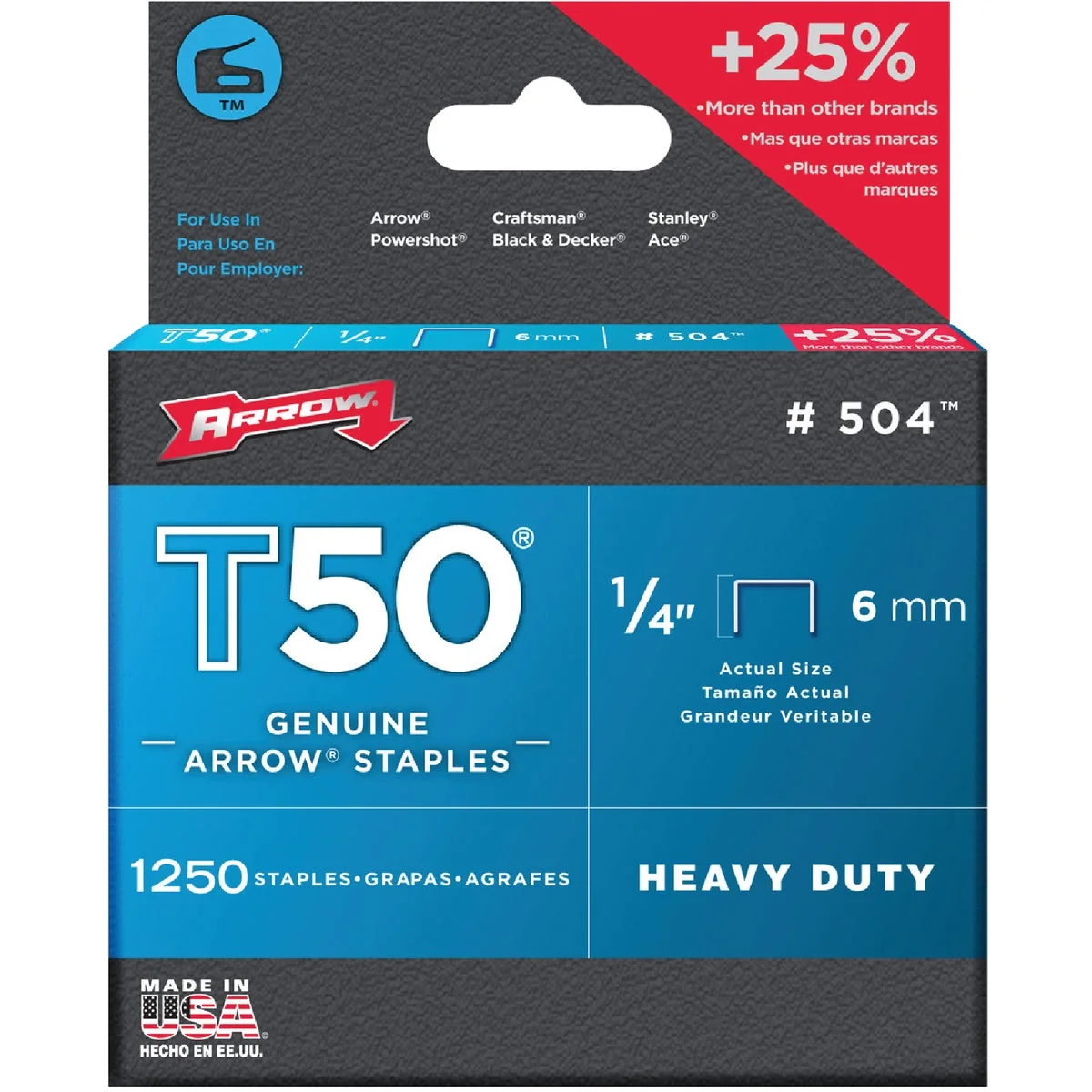 Traditional Arrow T50 Heavy-Duty Staple 1 4 In. 1250-Pack Genuine