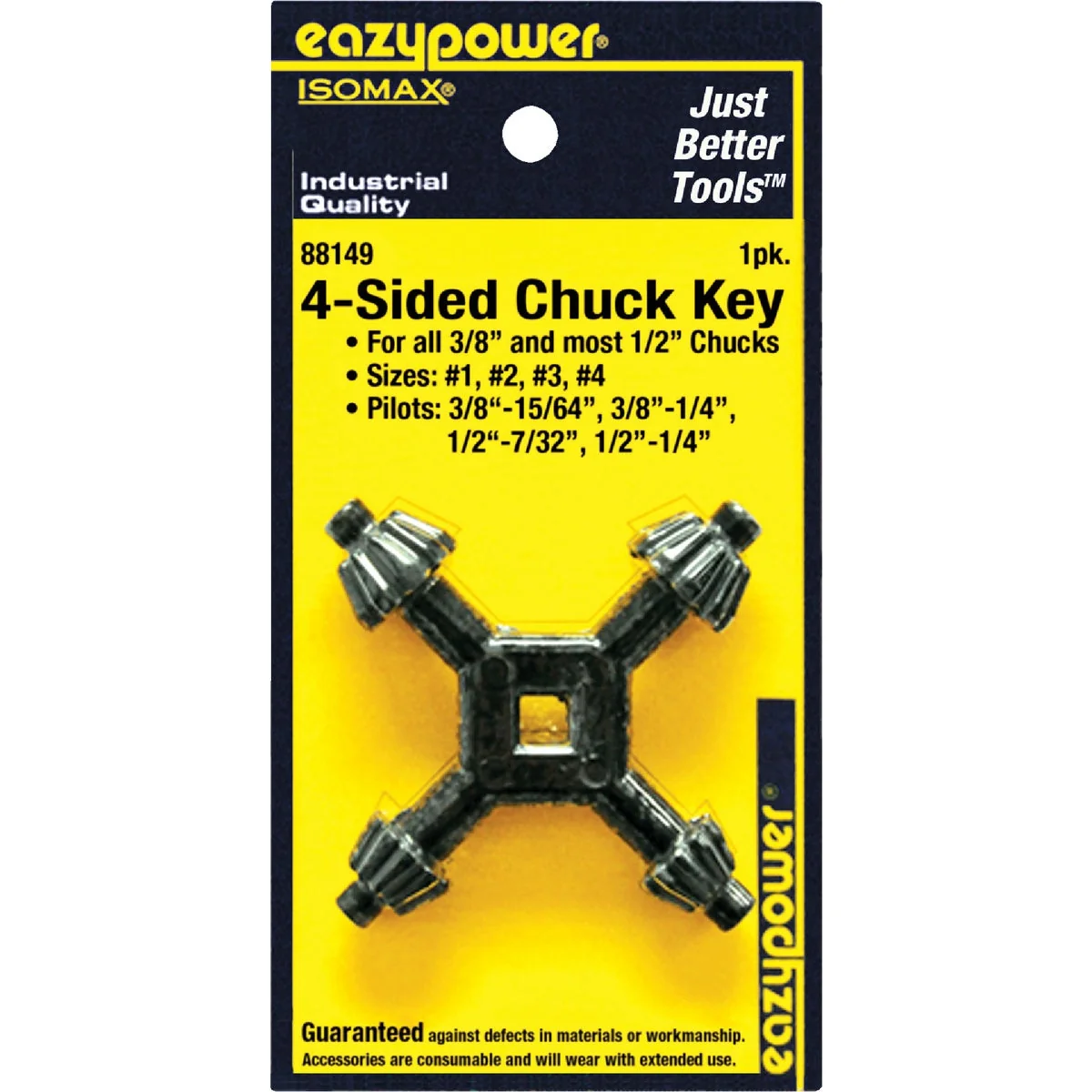 Recyclable Eazypower 3 8 In. and 1 2 In. 4-Sided Chuck Key with 15 64 In. 1 4 In. 17 64 In. Pilots Sophisticated