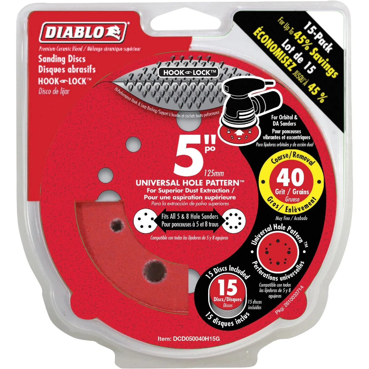 Effective Diablo 5 In. 40-Grit Universal 12-Hole Vented Sanding Disc with Hook and Lock Backing 15-Pack Contemporary