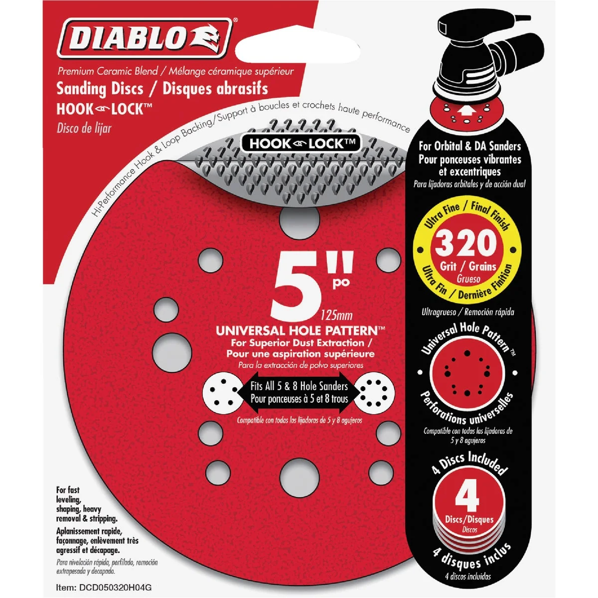 Selected Diablo 5 In. 320-Grit Universal 12-Hole Vented Sanding Disc with Hook and Lock Backing 4-Pack High-Performance