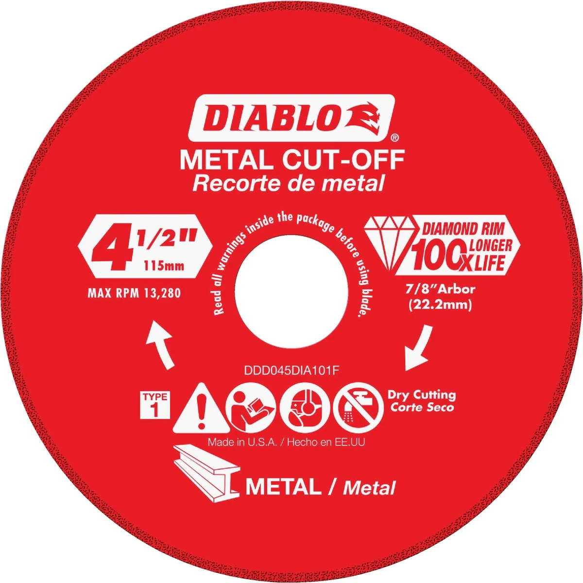Clean Diablo Type 1 4-1 2 In. x 7 8 In. Metal Cutting Diamond Cut-Off Wheel Detailed