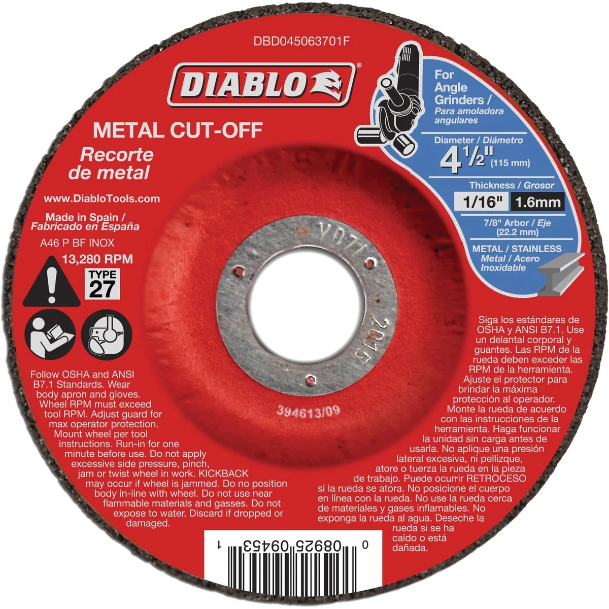Long-Lasting Diablo Type 27 4-1 2 In. x 1 16 In. x 7 8 In. Metal Cut-Off Wheel Consistent