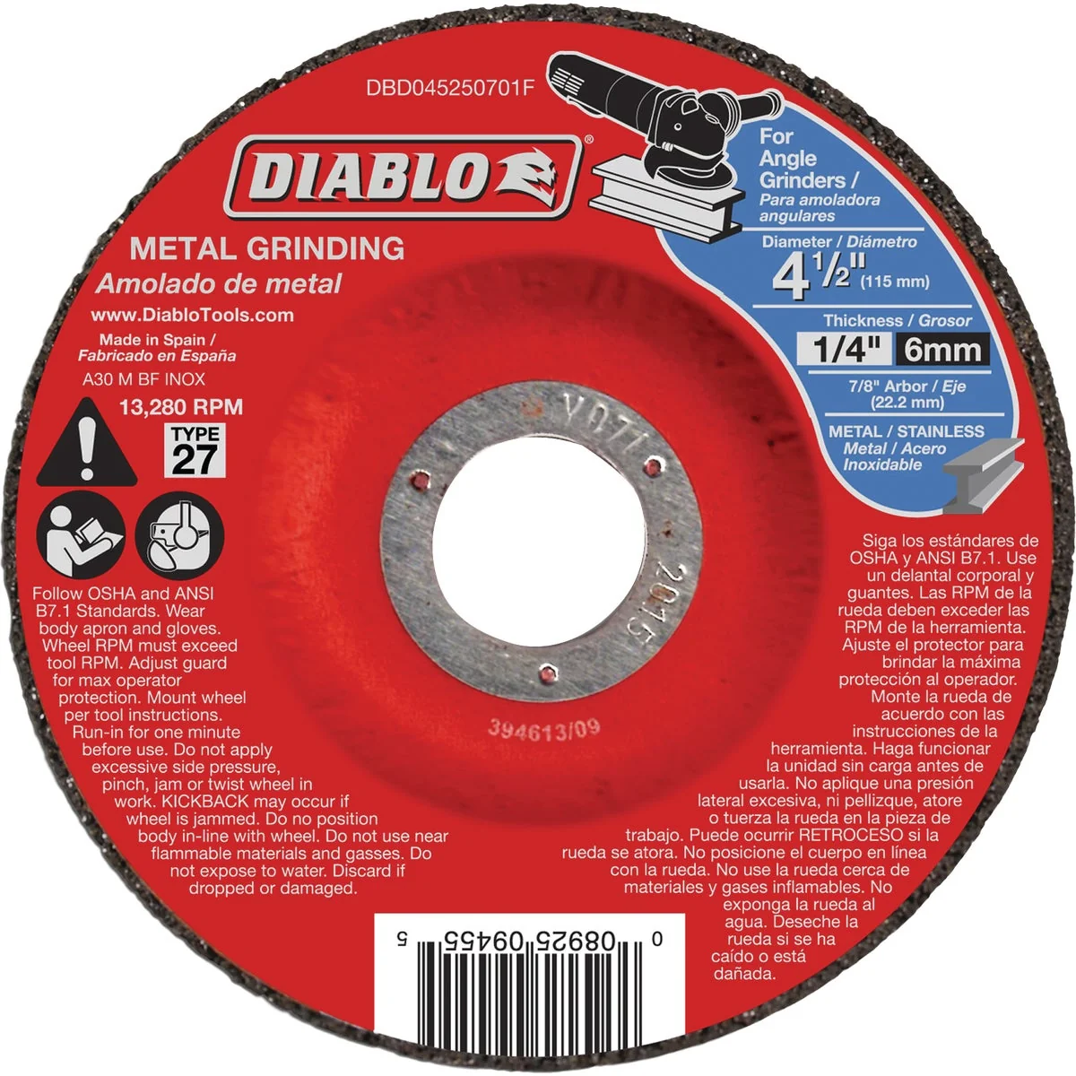 Minimalist Diablo Type 27 4-1 2 In. x 1 4 In. x 7 8 In. Metal Grinding Cut-Off Wheel Pure