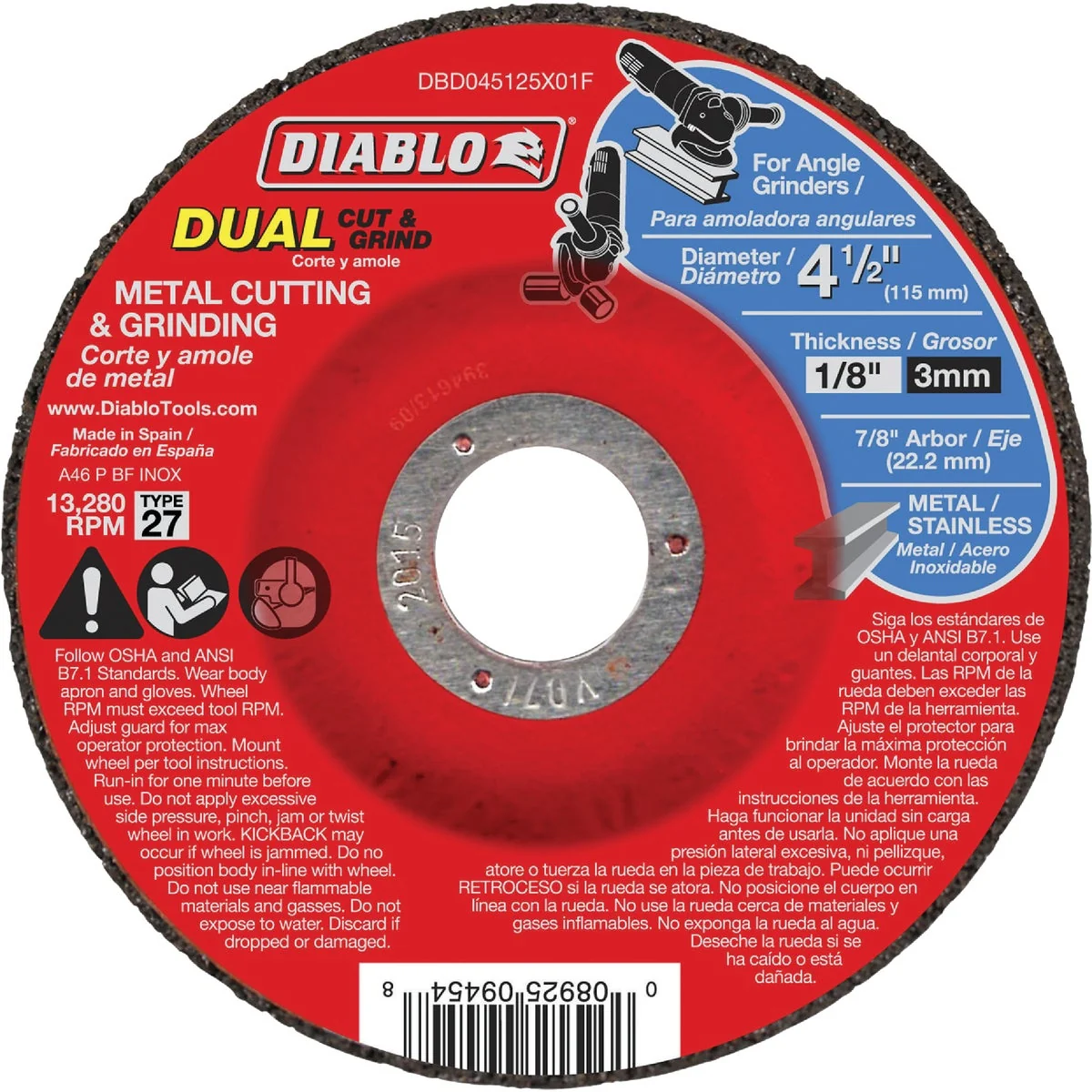 Official Diablo Type 27 4-1 2 In. x 1 8 In. x 7 8 In. Metal Stainless Grinding Cut-Off Wheel Fashionable