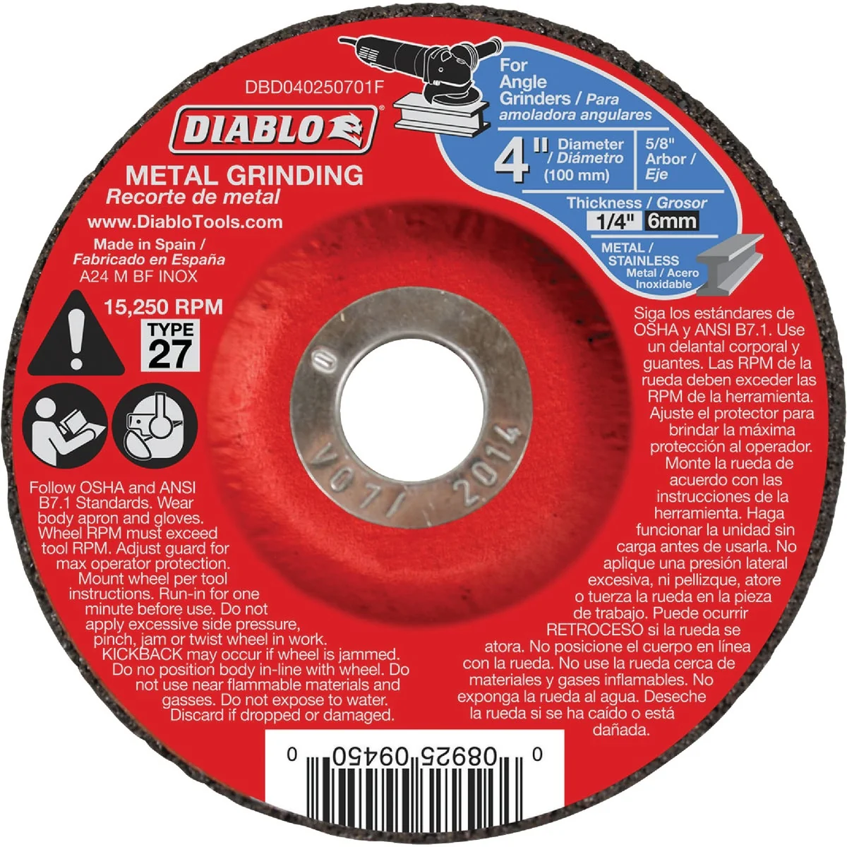 Modern Diablo Type 27 4 In. x 1 4 In. x 5 8 In. Metal Grinding Cut-Off Wheel Natural