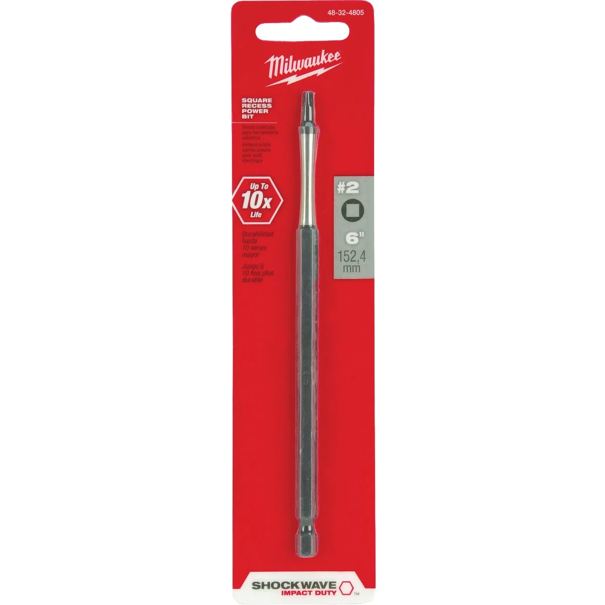 Flexible Milwaukee Shockwave 2 Square Recess 6 In. Power Impact Screwdriver Bit Selected