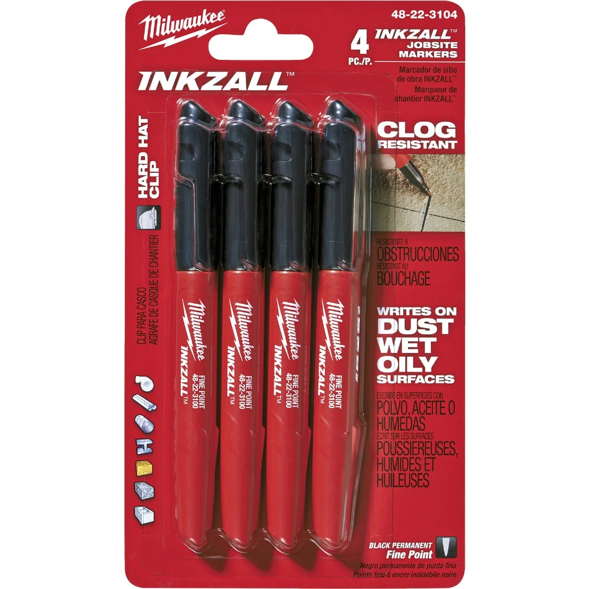 Authentic Milwaukee INKZALL Fine Point Black Job Site Marker 4-Pack Fashionable