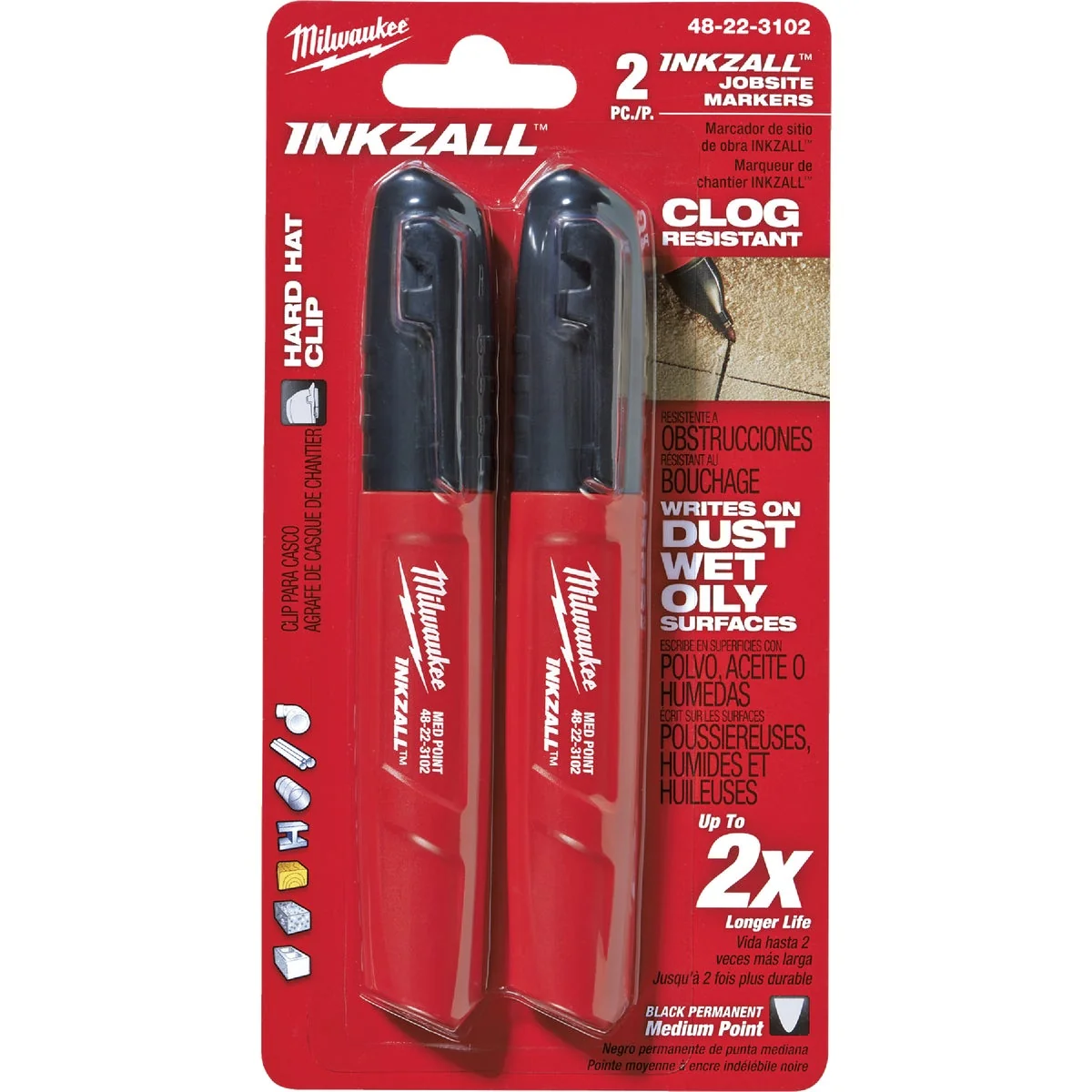 Lightweight Milwaukee INKZALL Medium Point Black Job Site Marker 2-Pack Smooth