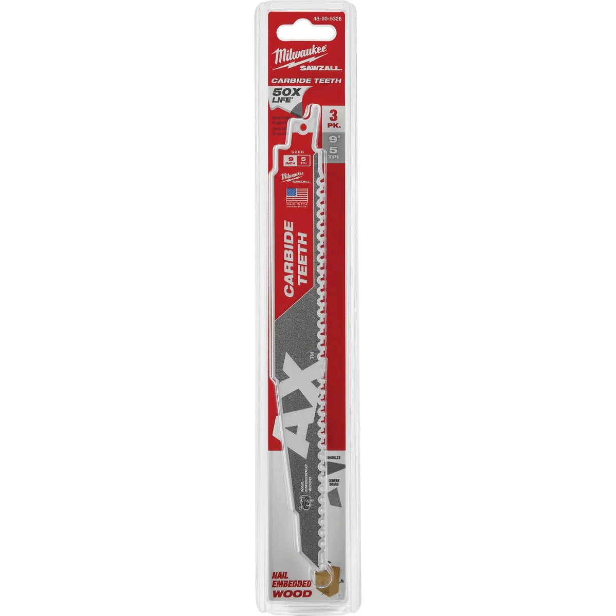 Fine Milwaukee Sawzall THE AX 9 In. 5 TPI Wood w Nails Demolition Reciprocating Saw Blade with Carbide Teeth 3-Pack Elegant