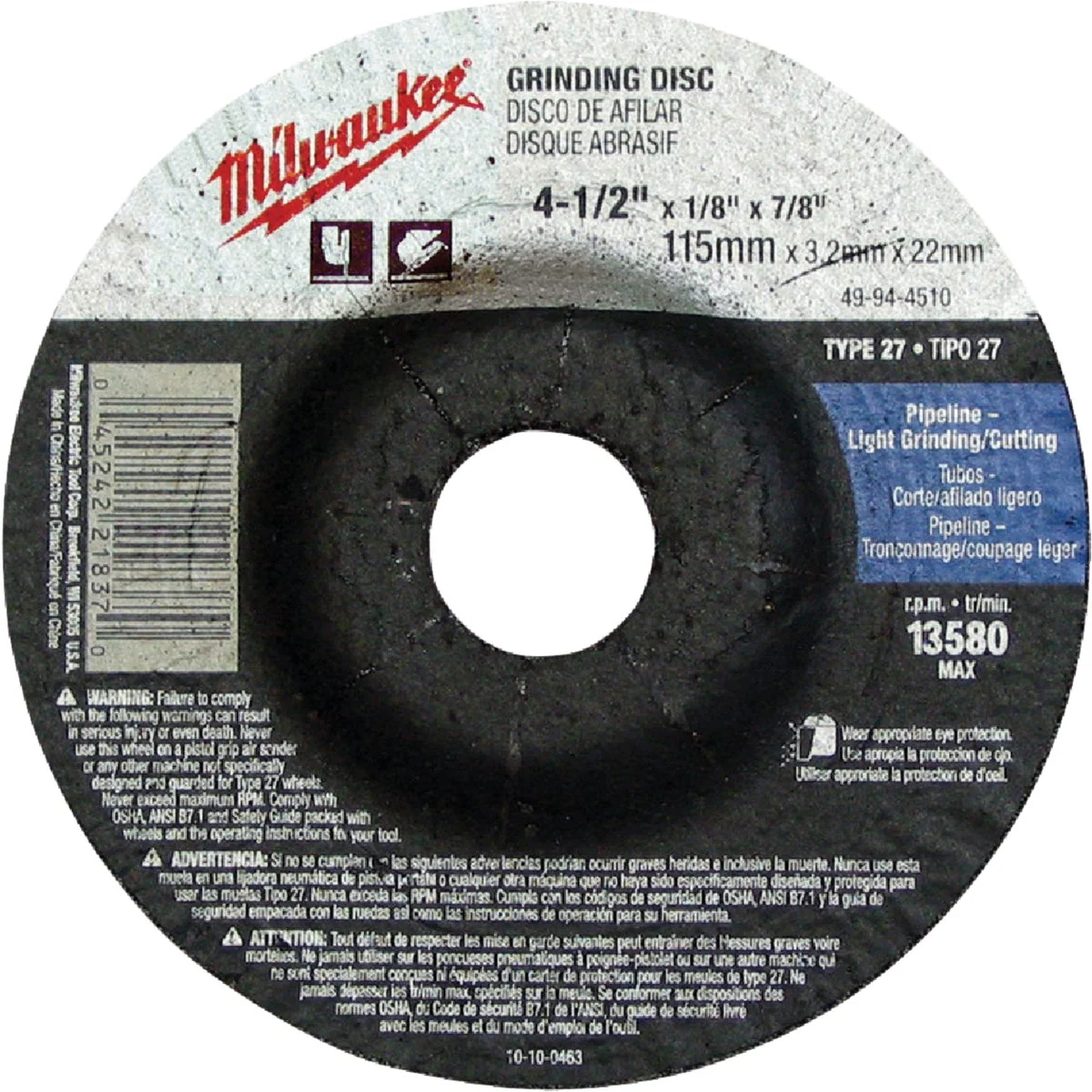 High-Grade Milwaukee Type 27 4-1 2 In. x 1 8 In. x 7 8 In. Pipeline-Cutting Grinding Cut-Off Wheel Environmentally Friendly
