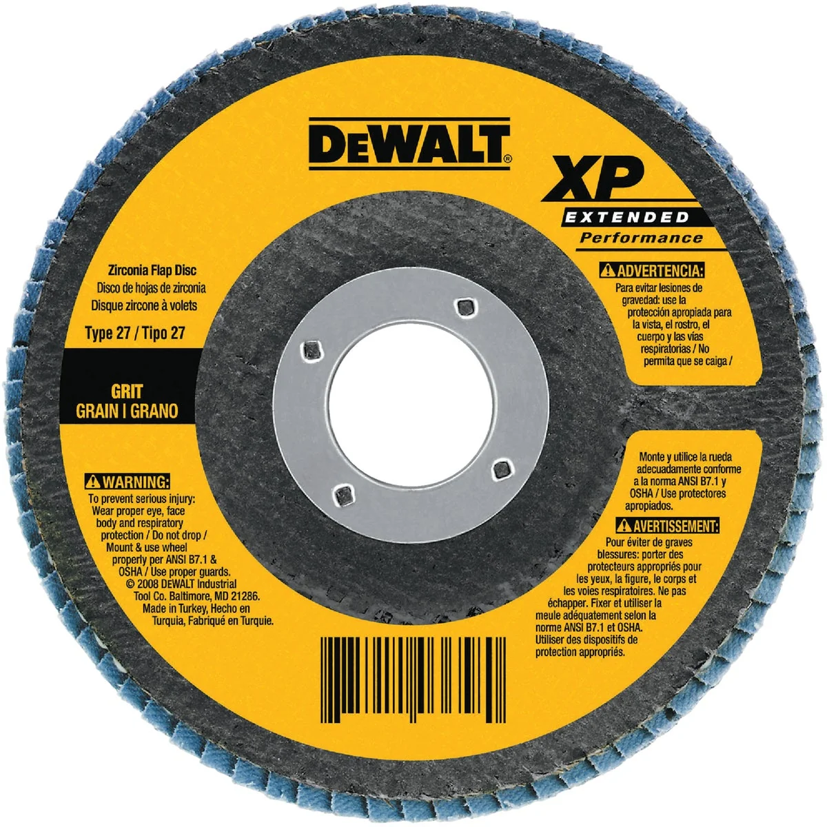 Lightweight DeWalt 4-1 2 In. 36-Grit Type 29 High Performance Zirconia Angle Grinder Flap Disc Original