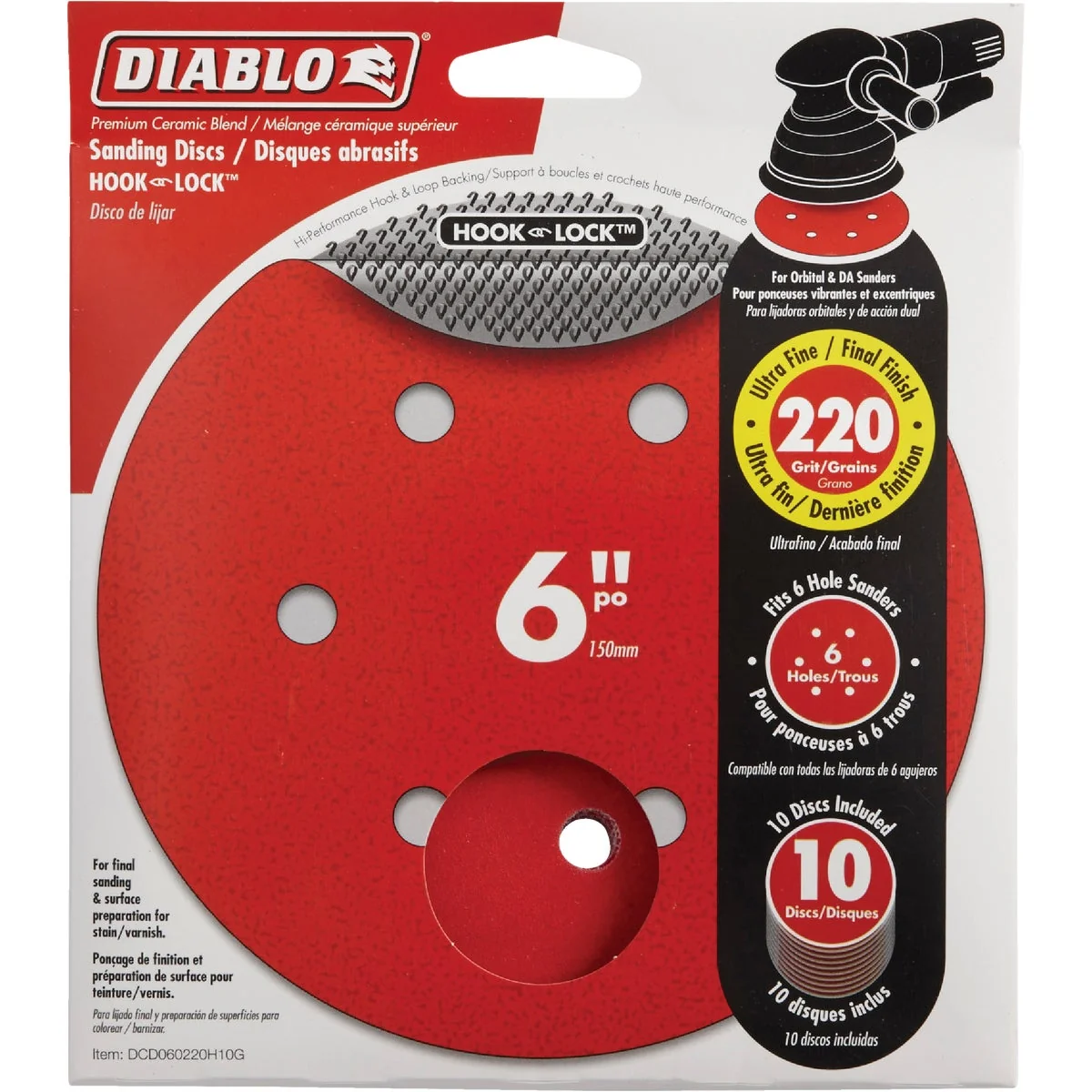 Luxury Diablo 6 In. 220-Grit 6-Hole Pattern Vented Sanding Disc with Hook and Lock Backing 10-Pack High-Performance
