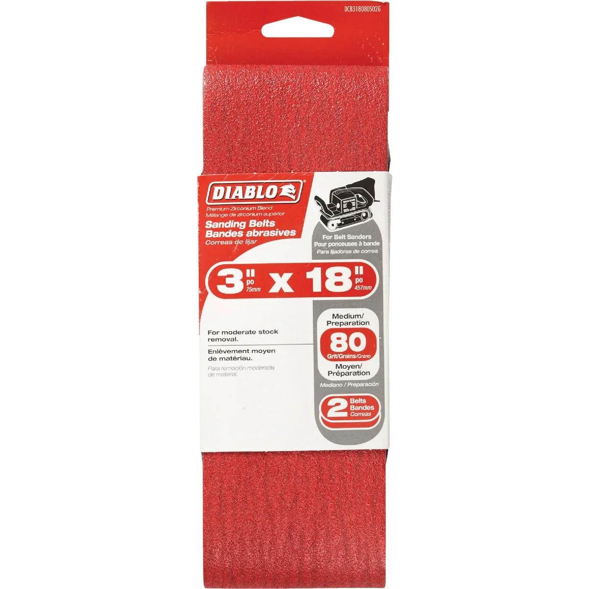 Exceptional Diablo 3 In. x 18 In. 80 Grit General Purpose Sanding Belt 2-Pack Minimalist