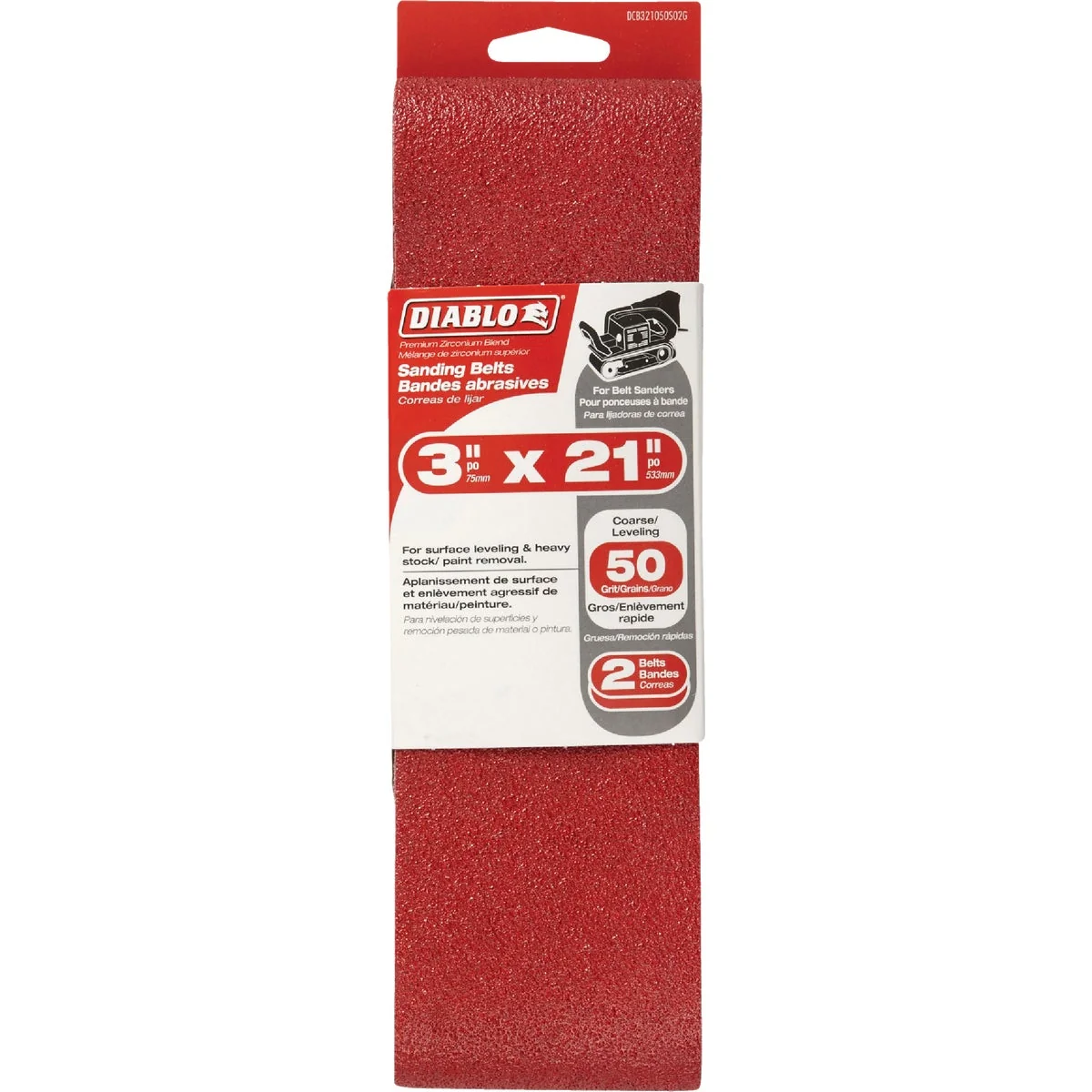 Expertly Made Diablo 3 In. x 21 In. 50 Grit General Purpose Sanding Belt 2-Pack Solid