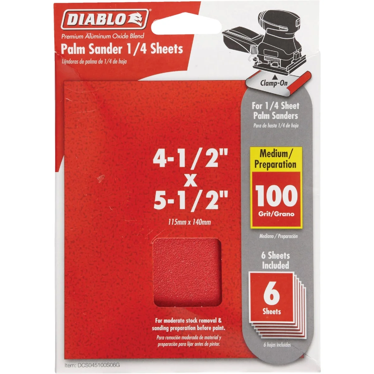 Healthy Diablo Clamp-On 100 Grit 4-1 2 In. x 5-1 2 In. 1 4 Sheet Sandpaper 6-Pack World-Class