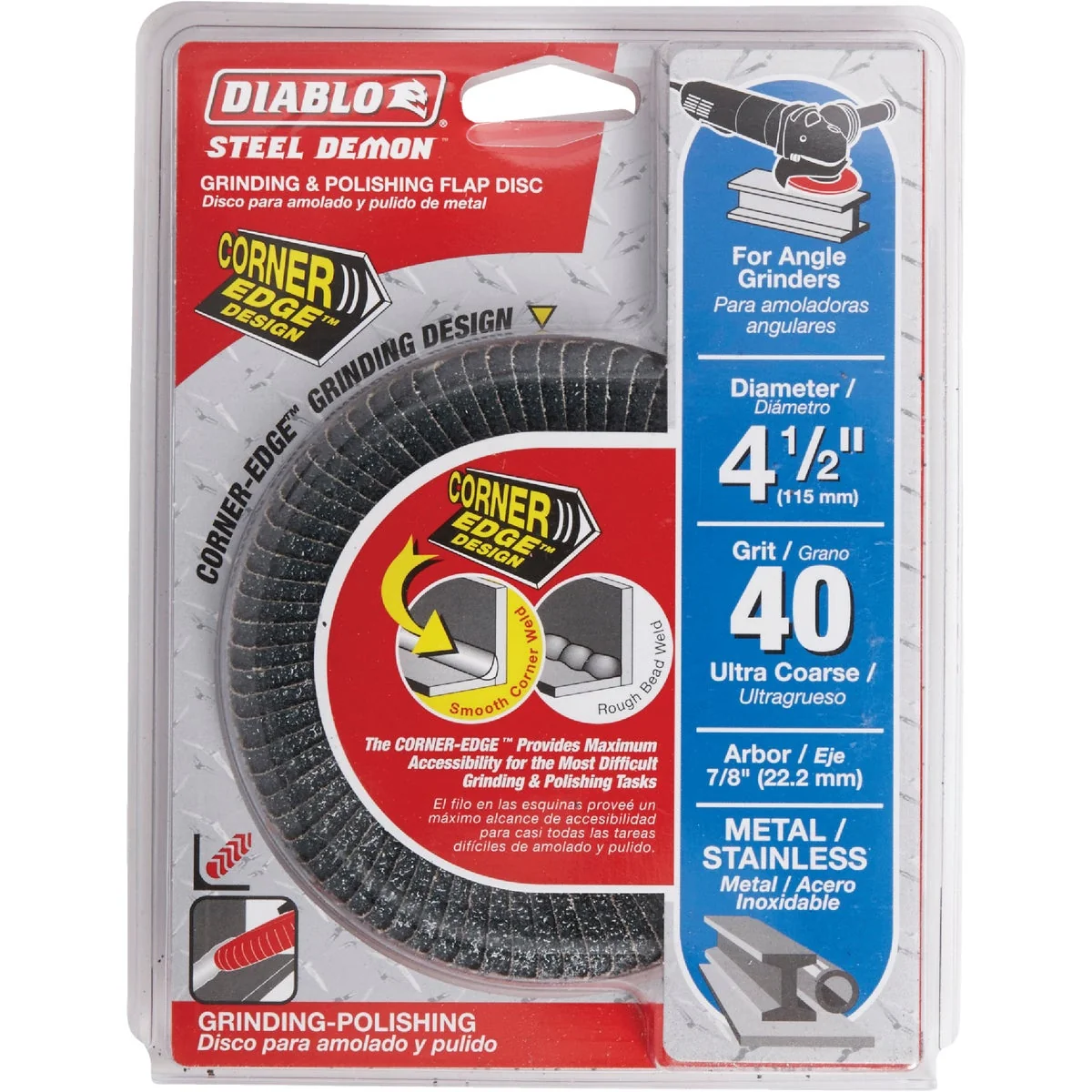 Certified Diablo Steel Demon 4-1 2 In. x 7 8 In. 40-Grit Type 29 Corner-Edge Angle Grinder Flap Disc High-Grade