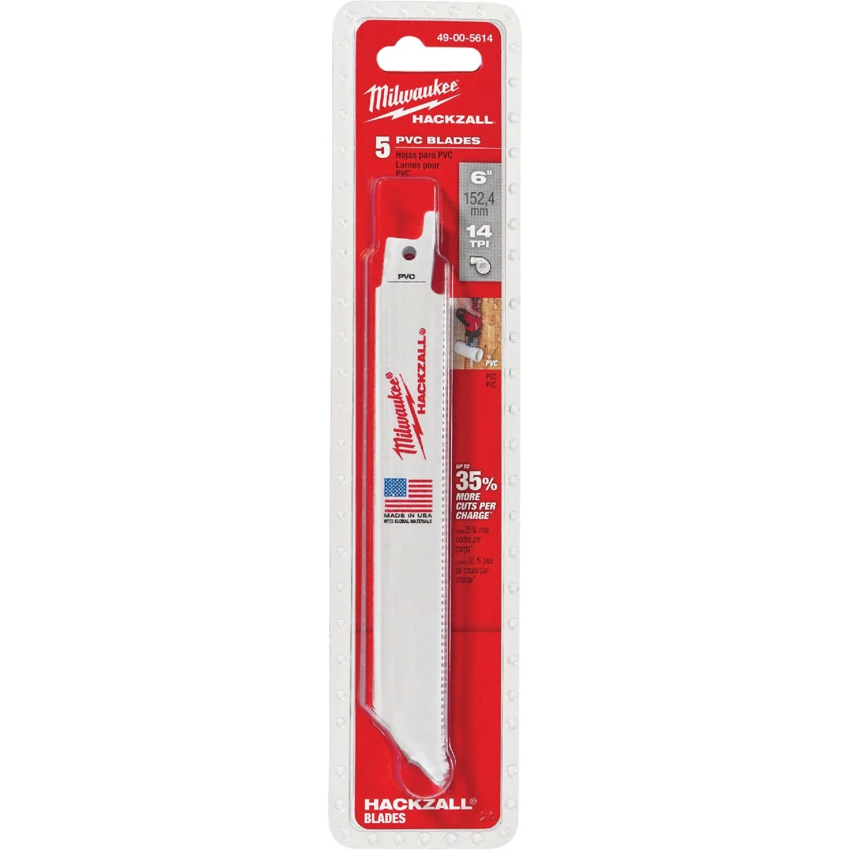 Green Milwaukee Hackzall 6 In. 6 TPI PVC Mini Reciprocating Saw Blade 5-Pack Reusable