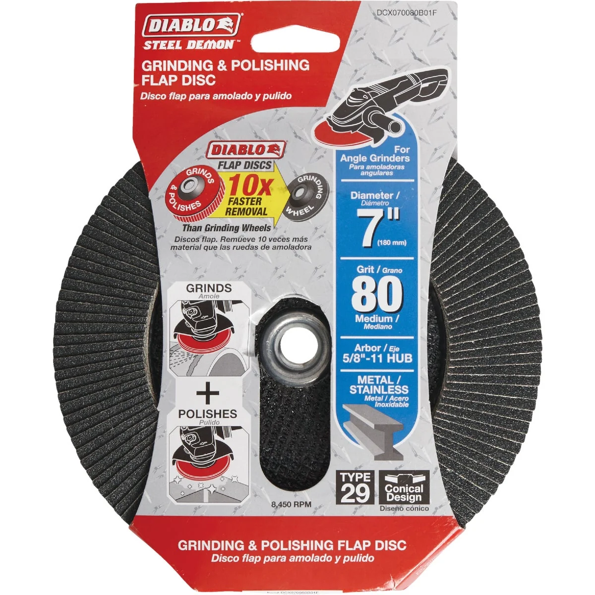 Professional Diablo 7 In. x 5 8 In.-11 80-Grit Type 29 Steel Demon Angle Grinder Flap Disc with Hub Original Design