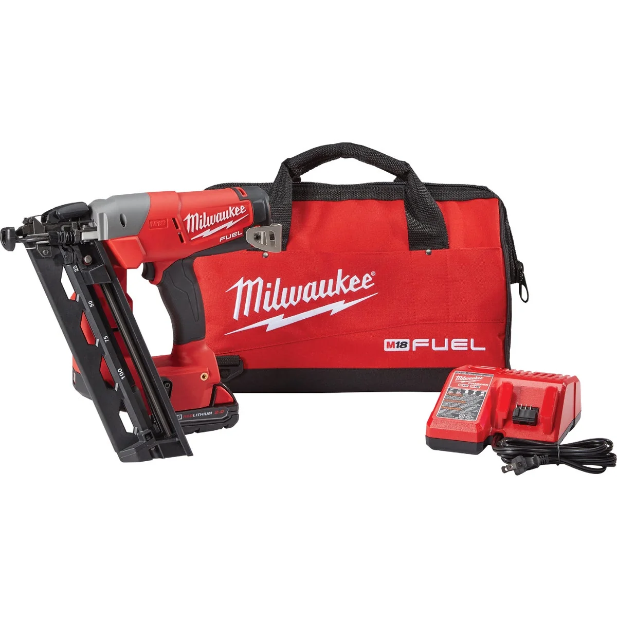 Detailed Milwaukee M18 FUEL 18 Volt Lithium-Ion Brushless 16-Gauge 2-1 2 In. Angled Cordless Finish Nailer Kit Specialty