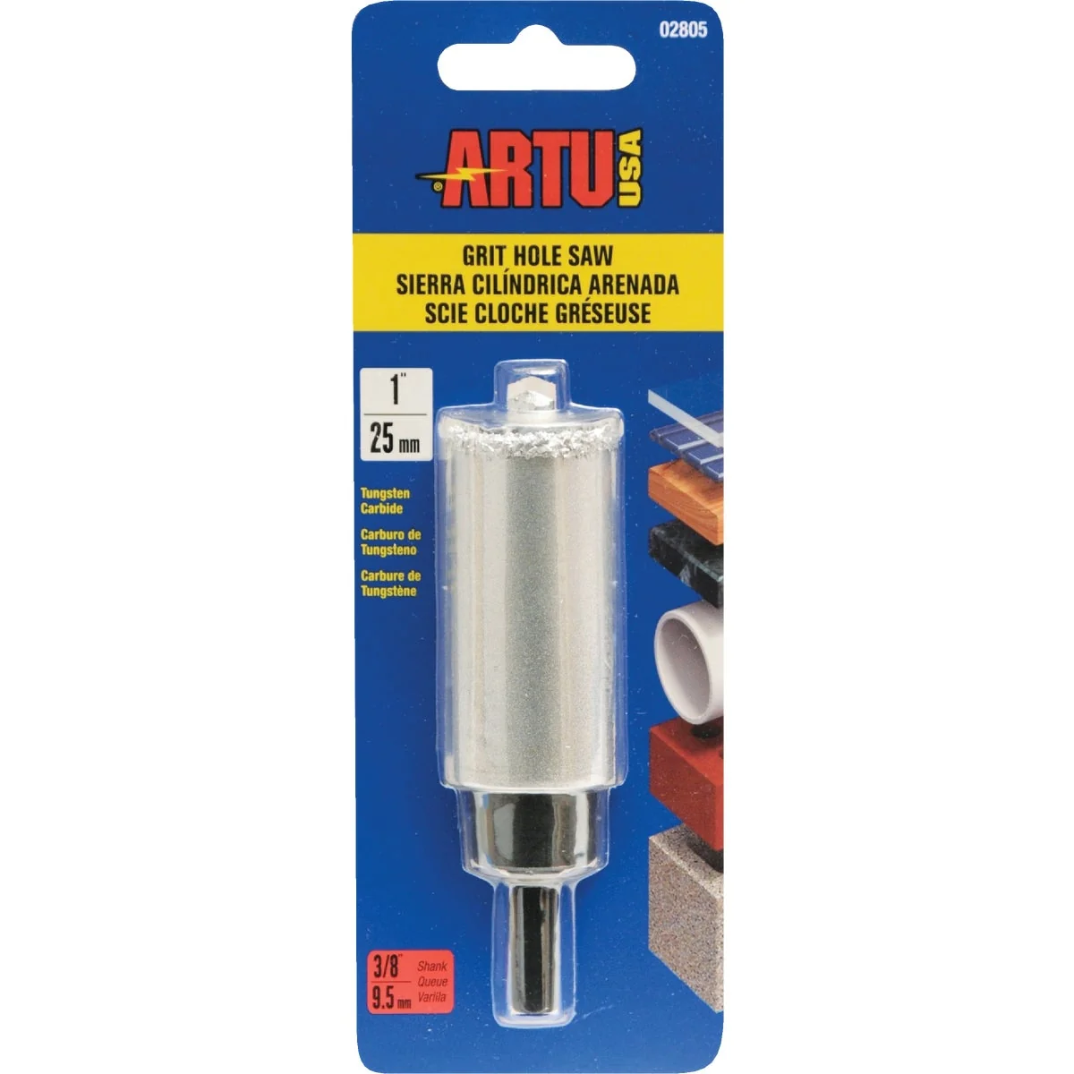 Original ARTU 1 In. Tungsten Carbide Grit Hole Saw with Arbor and Pilot Bit Soft