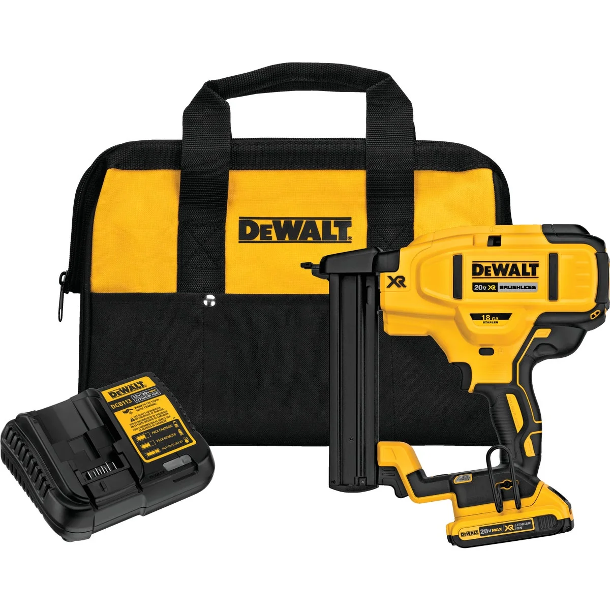 Refined DeWalt 20 Volt MAX XR Lithium-Ion Brushless 18-Gauge 1 4 In. Crown Cordless Finish Stapler Kit Outstanding