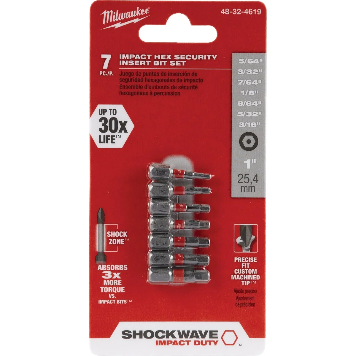 Versatile Milwaukee Shockwave Hex Security Insert Impact Screwdriver Bit Set 7-Piece High-Grade