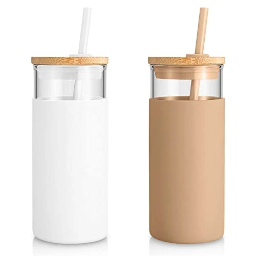 Clean 20 oz Glass Tumbler with Lids and Straws Eco-Friendly