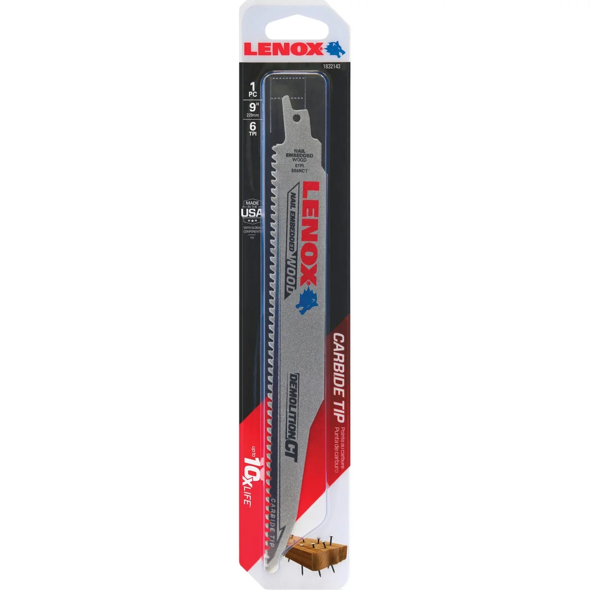 Certified Lenox Demolition CT 9 In. 6 TPI Wood w Nails Demolition Reciprocating Saw Blade Enhanced