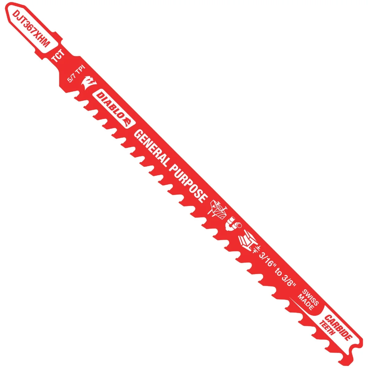 Convenient Diablo T-Shank 5-1 4 In. 5 7 TPI Carbide Jig Saw Blade for General Purpose Applications Durable