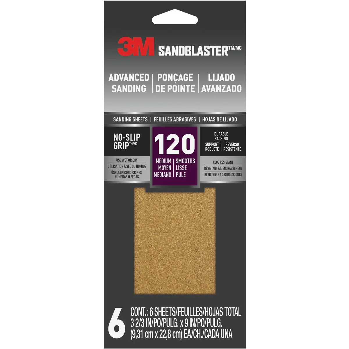 Expertly Made 3M SandBlaster No Slip Grip Backing 3-2 3 In. x 9 In. 120 Grit Medium Sandpaper 6-Pack Effective