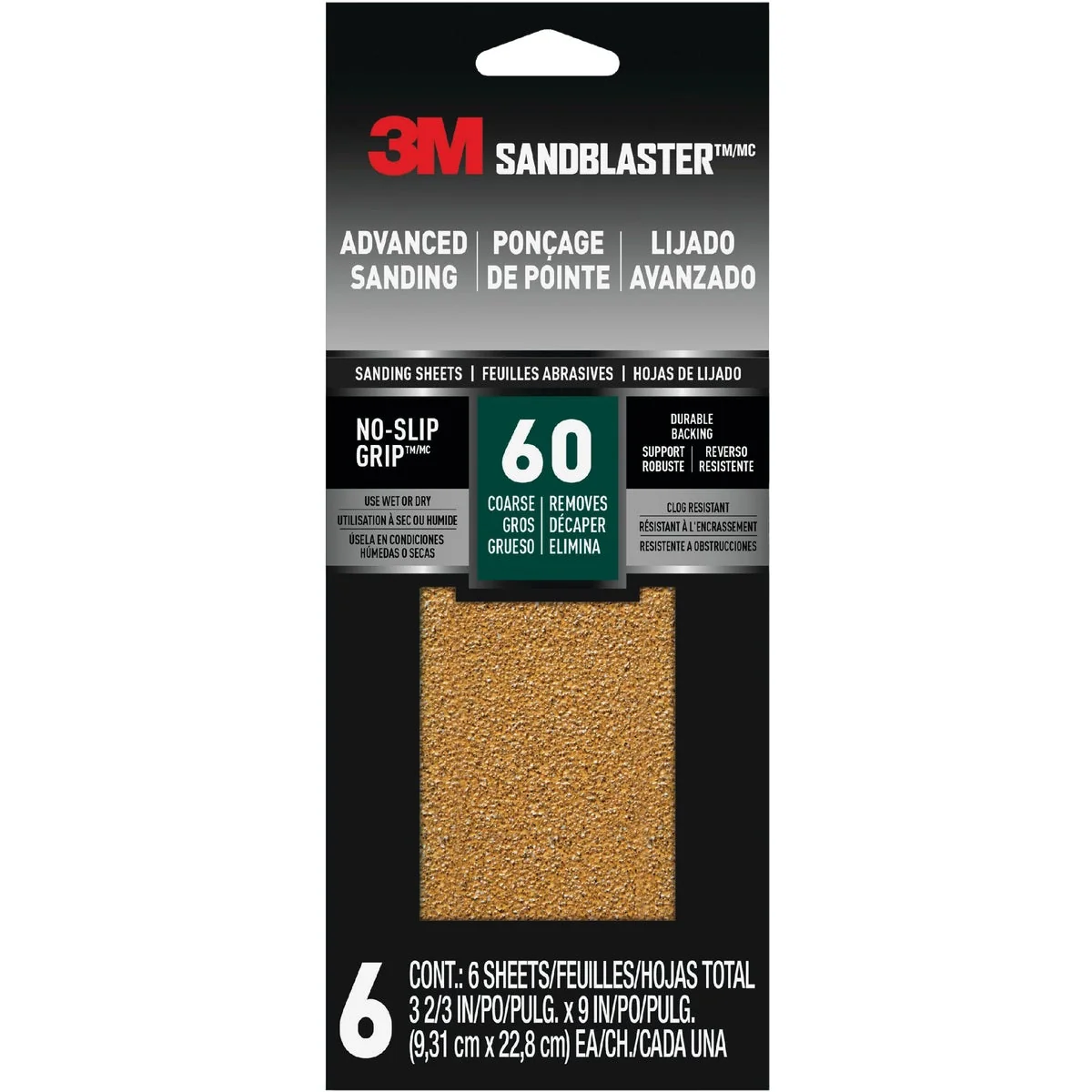 Specialty 3M SandBlaster No Slip Grip Backing 3-2 3 In. x 9 In. 60 Grit Coarse Sandpaper 6-Pack Advanced
