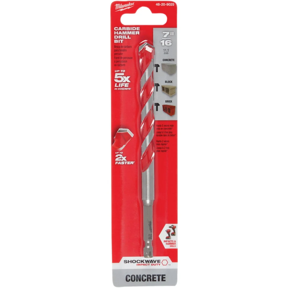 Specialty Milwaukee Shockwave 7 16 In. x 6 In. Carbide Masonry Drill Bit Fast