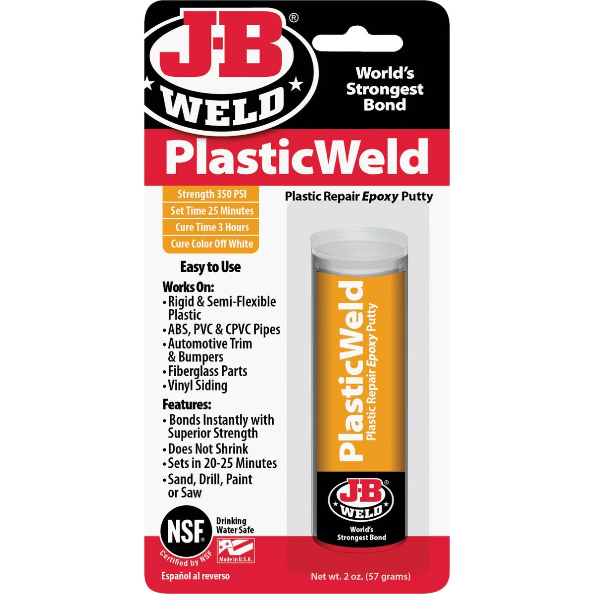 Recyclable J-B Weld 2 Oz. PlasticWeld Epoxy Putty Solid