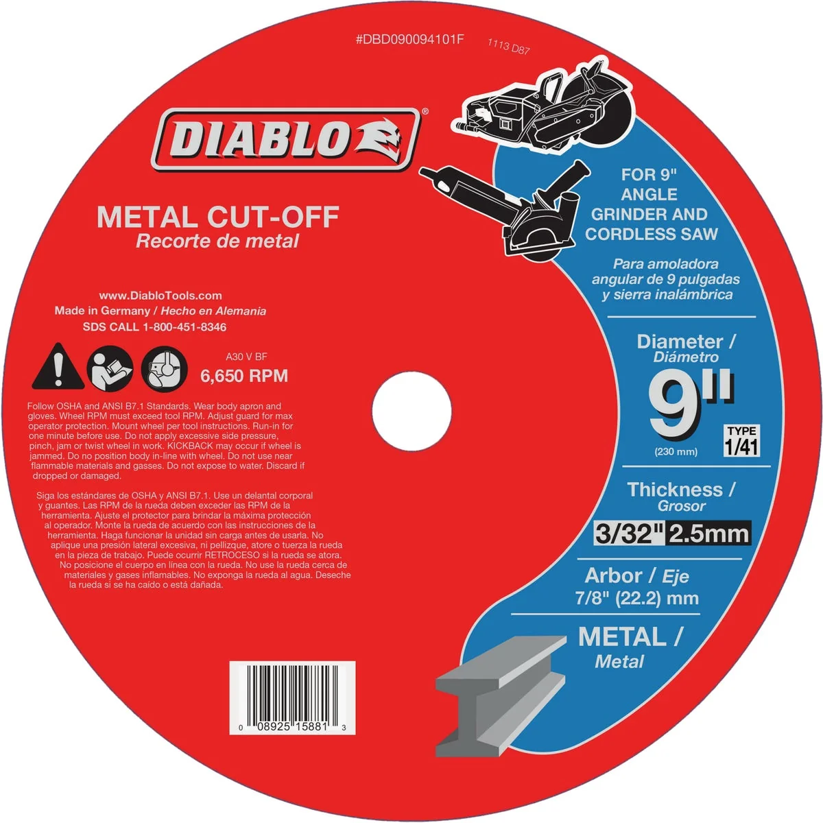 Environmentally Friendly Diablo 9 In. Metal Cut-Off Disc Expertly Made
