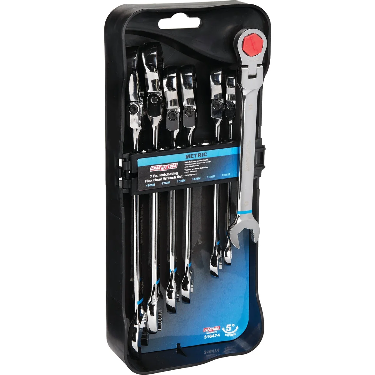 Versatile Channellock Metric 12-Point Flex Head Ratcheting Combination Wrench Set 7-Piece Modern