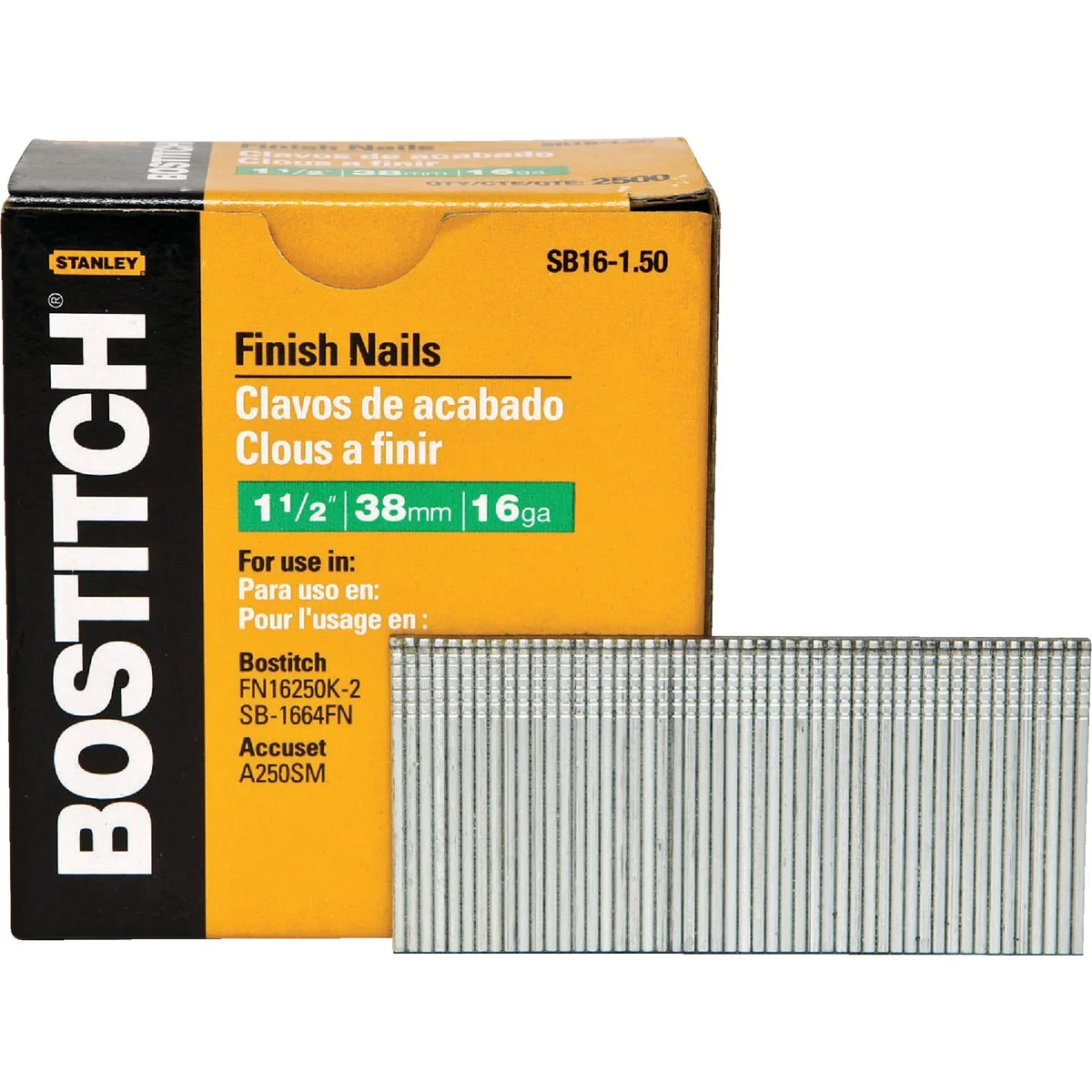 Easy-to-Use Bostitch 16-Gauge Coated Straight Finish Nail 1-1 2 In. 2500 Ct. Artisan