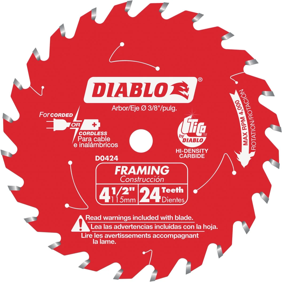 Premium Material Diablo 4-1 2 In. 24-Tooth Framing Circular Saw Blade Superior