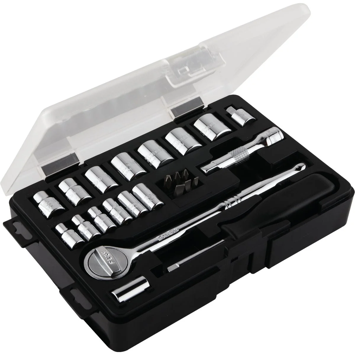 Elegant Do it Standard 1 4 In. and 3 8 In. Drive 6-Point Shallow Ratchet Socket Set 24-Piece Reusable